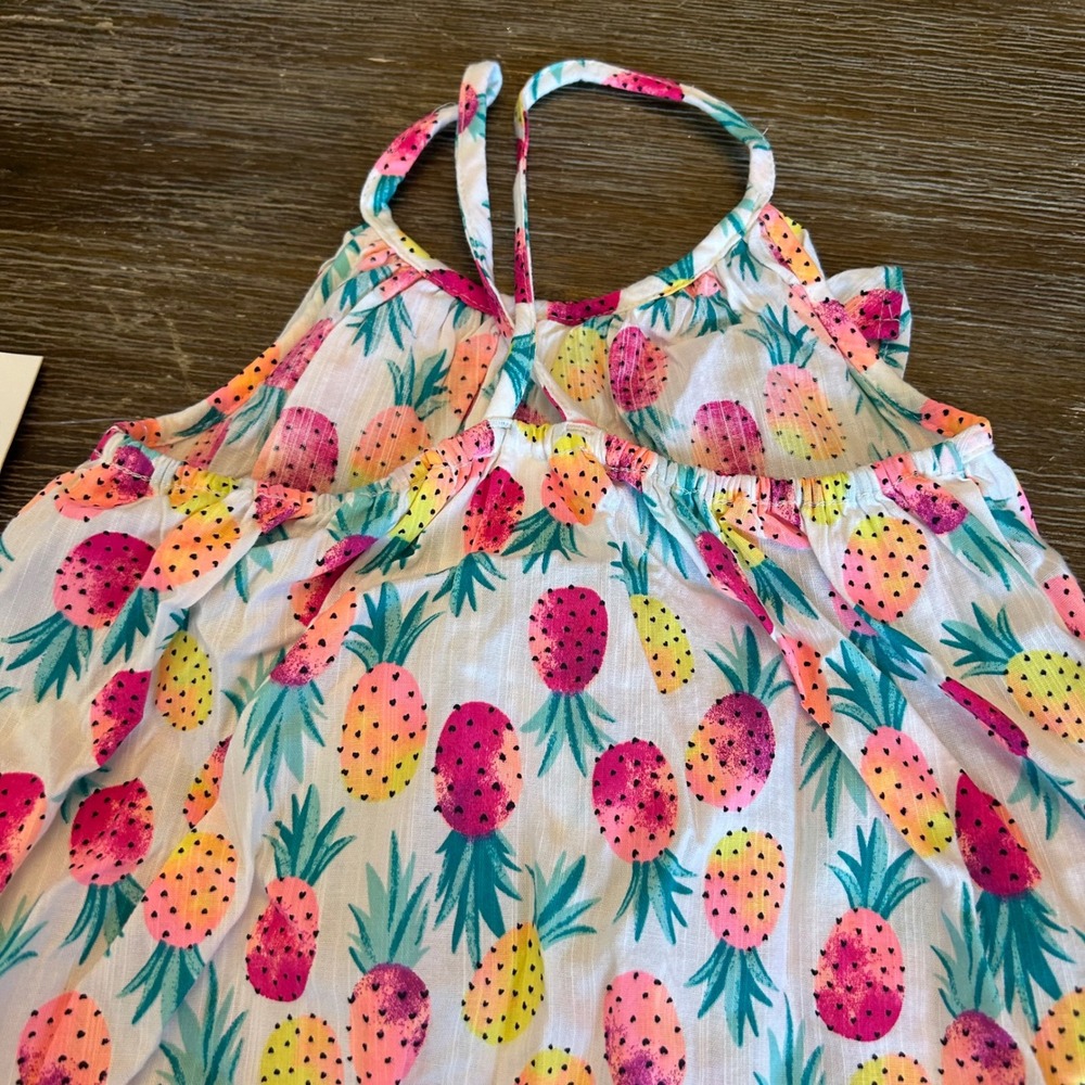 Pineapple Tank Short Set Girls 3T White Ruffle Summer Outfit Cotton Jumping Bean - Picture 2 of 4